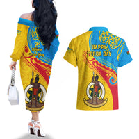 torba-day-couples-matching-off-the-shoulder-long-sleeve-dress-and-hawaiian-shirt-sand-drawing-vanuatuan-pattern