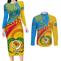 personalized-torba-day-couples-matching-long-sleeve-bodycon-dress-and-long-sleeve-button-shirts-sand-drawing-vanuatuan-pattern