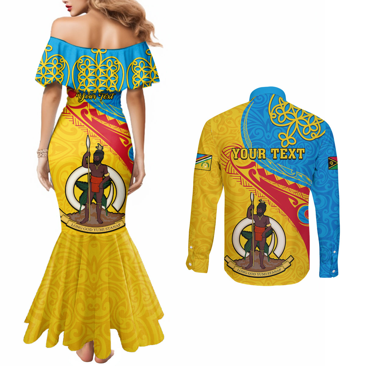 personalized-torba-day-couples-matching-mermaid-dress-and-long-sleeve-button-shirts-sand-drawing-vanuatuan-pattern