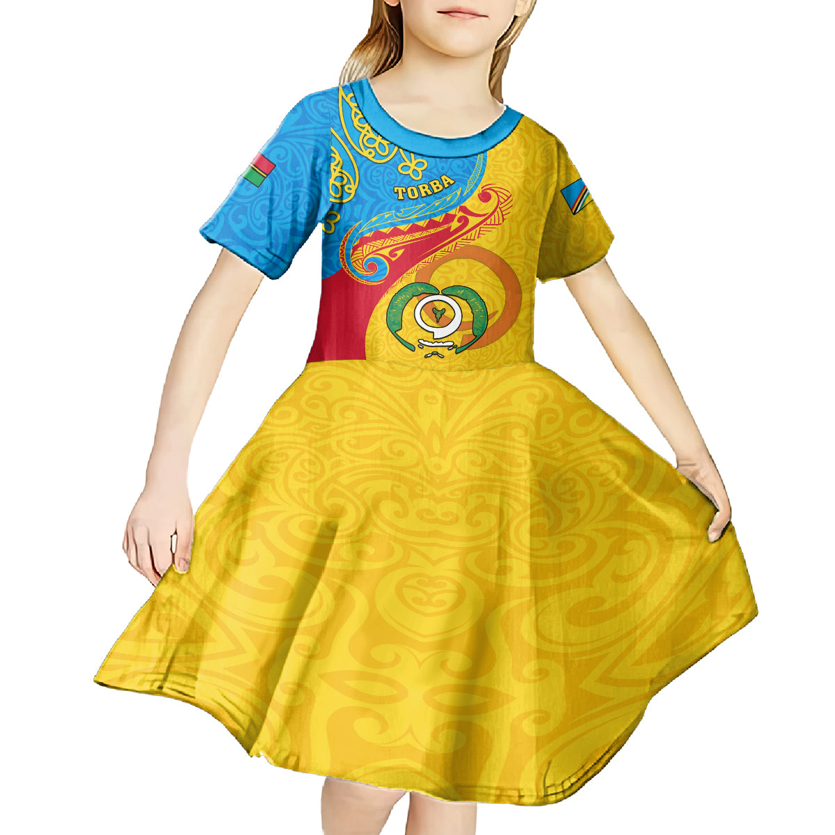 personalized-torba-day-kid-short-sleeve-dress-sand-drawing-vanuatuan-pattern