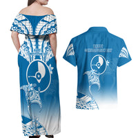 FSM Yap Constitution Day Couples Matching Off Shoulder Maxi Dress and Hawaiian Shirt Polynesian Batoids LT05 - Polynesian Pride