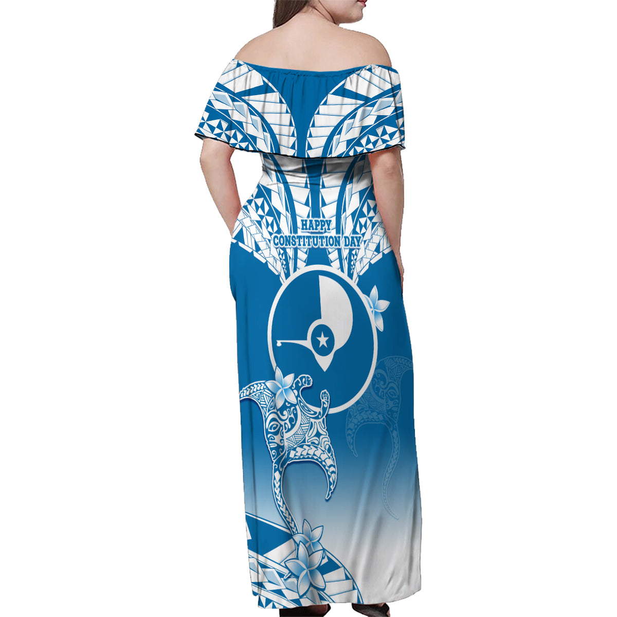 FSM Yap Constitution Day Family Matching Off Shoulder Maxi Dress and Hawaiian Shirt Polynesian Batoids LT05 - Polynesian Pride