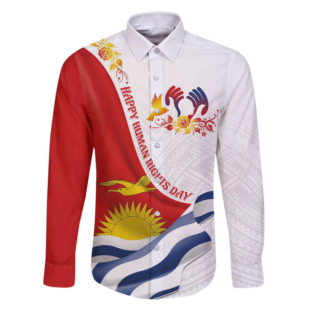 Personalised Kiribati Human Rights Day Family Matching Puletasi Dress and Hawaiian Shirt Polynesian Style LT05 Dad's Shirt - Long Sleeve White - Polynesian Pride
