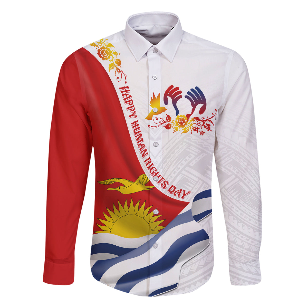 Personalised Kiribati Human Rights Day Family Matching Tank Maxi Dress and Hawaiian Shirt Polynesian Style LT05 Dad's Shirt - Long Sleeve White - Polynesian Pride