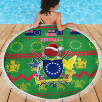 Cook Islands Christmas Beach Blanket Santa Coat Of Arms Meri Kiritimiti LT05 - Wonder Print Shop