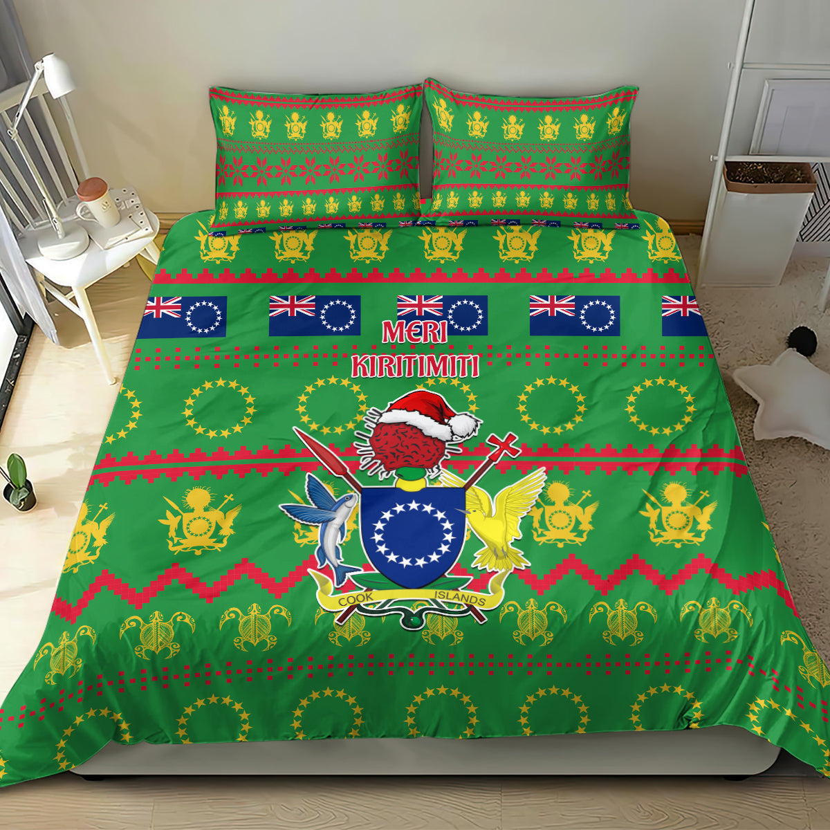 Cook Islands Christmas Bedding Set Santa Coat Of Arms Meri Kiritimiti LT05 - Polynesian Pride