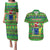 Personalised Cook Islands Christmas Couples Matching Puletasi Dress and Hawaiian Shirt Santa Coat Of Arms Meri Kiritimiti LT05 Green - Polynesian Pride