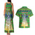 Personalised Cook Islands Christmas Couples Matching Tank Maxi Dress and Hawaiian Shirt Santa Coat Of Arms Meri Kiritimiti LT05 - Polynesian Pride