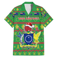 Personalised Cook Islands Christmas Family Matching Mermaid Dress and Hawaiian Shirt Santa Coat Of Arms Meri Kiritimiti LT05 Dad's Shirt - Short Sleeve Green - Polynesian Pride