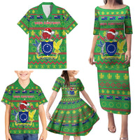 Personalised Cook Islands Christmas Family Matching Puletasi Dress and Hawaiian Shirt Santa Coat Of Arms Meri Kiritimiti LT05 - Polynesian Pride