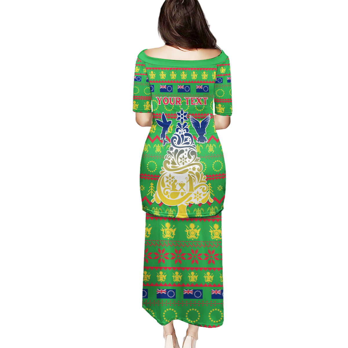 Personalised Cook Islands Christmas Family Matching Puletasi Dress and Hawaiian Shirt Santa Coat Of Arms Meri Kiritimiti LT05 - Polynesian Pride