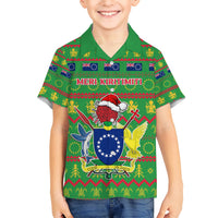 Personalised Cook Islands Christmas Kid Hawaiian Shirt Santa Coat Of Arms Meri Kiritimiti LT05 Kid Green - Polynesian Pride
