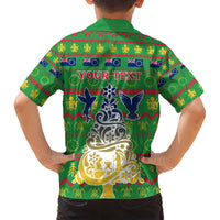 Personalised Cook Islands Christmas Kid Hawaiian Shirt Santa Coat Of Arms Meri Kiritimiti LT05 - Polynesian Pride