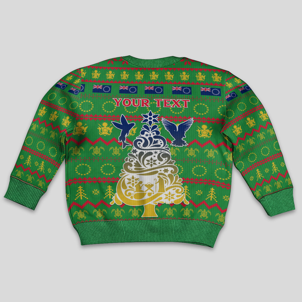 Personalised Cook Islands Christmas Kid Ugly Christmas Sweater Santa Coat Of Arms Meri Kiritimiti LT05 - Polynesian Pride