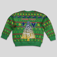 Personalised Cook Islands Christmas Kid Ugly Christmas Sweater Santa Coat Of Arms Meri Kiritimiti LT05 - Polynesian Pride