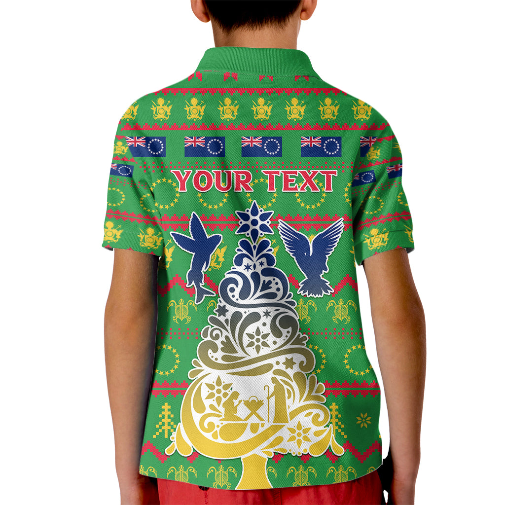 Personalised Cook Islands Christmas Kid Polo Shirt Santa Coat Of Arms Meri Kiritimiti LT05 - Polynesian Pride