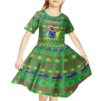 Personalised Cook Islands Christmas Kid Short Sleeve Dress Santa Coat Of Arms Meri Kiritimiti LT05 - Polynesian Pride