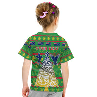 Personalised Cook Islands Christmas Kid T Shirt Santa Coat Of Arms Meri Kiritimiti LT05 - Polynesian Pride