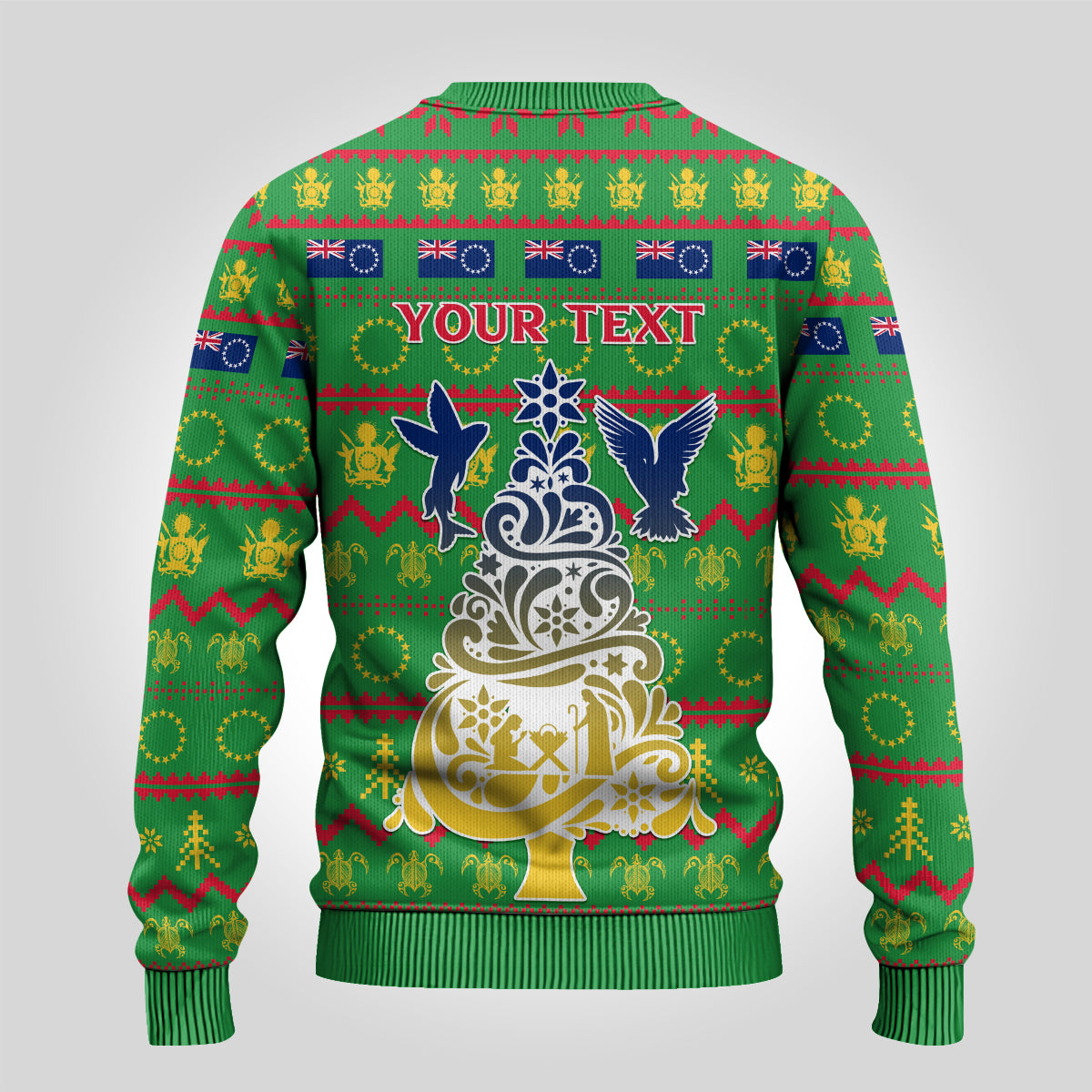 Personalised Cook Islands Christmas Ugly Christmas Sweater Santa Coat Of Arms Meri Kiritimiti LT05 - Polynesian Pride