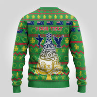 Personalised Cook Islands Christmas Ugly Christmas Sweater Santa Coat Of Arms Meri Kiritimiti LT05 - Polynesian Pride