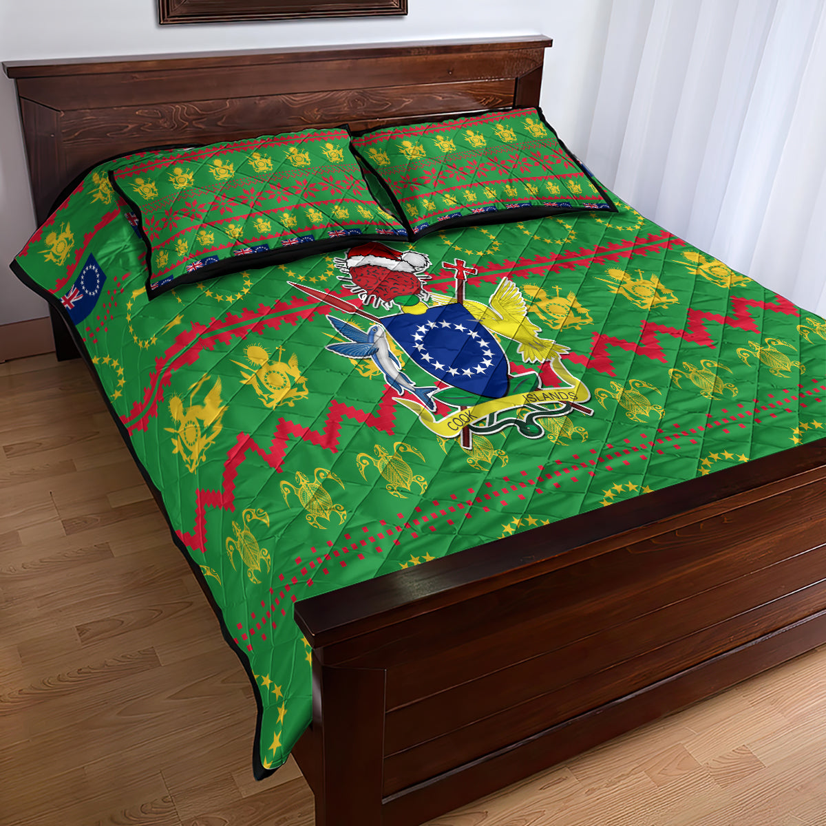 Cook Islands Christmas Quilt Bed Set Santa Coat Of Arms Meri Kiritimiti LT05 - Polynesian Pride