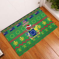 Cook Islands Christmas Rubber Doormat Santa Coat Of Arms Meri Kiritimiti LT05 Green - Polynesian Pride