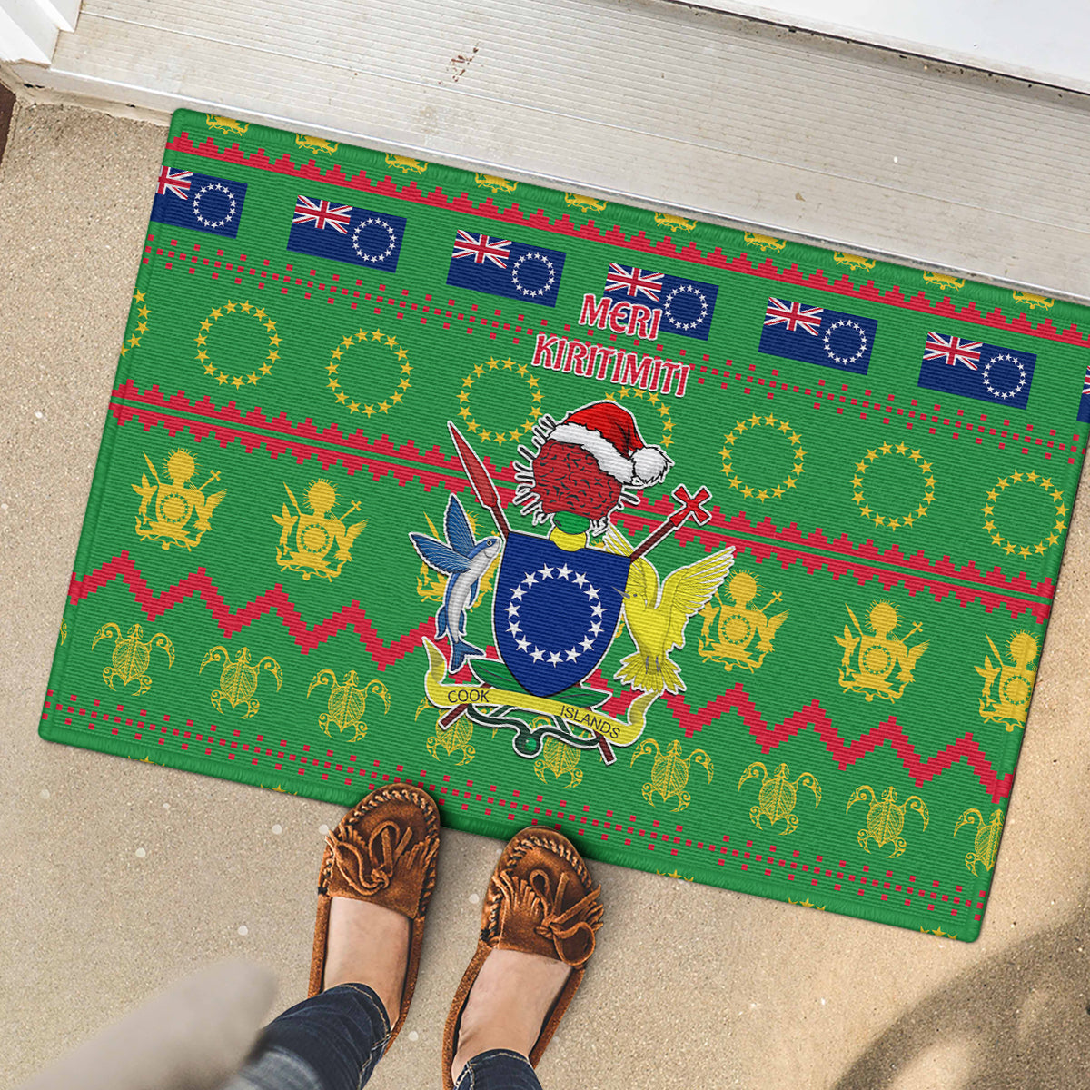 Cook Islands Christmas Rubber Doormat Santa Coat Of Arms Meri Kiritimiti LT05 - Polynesian Pride