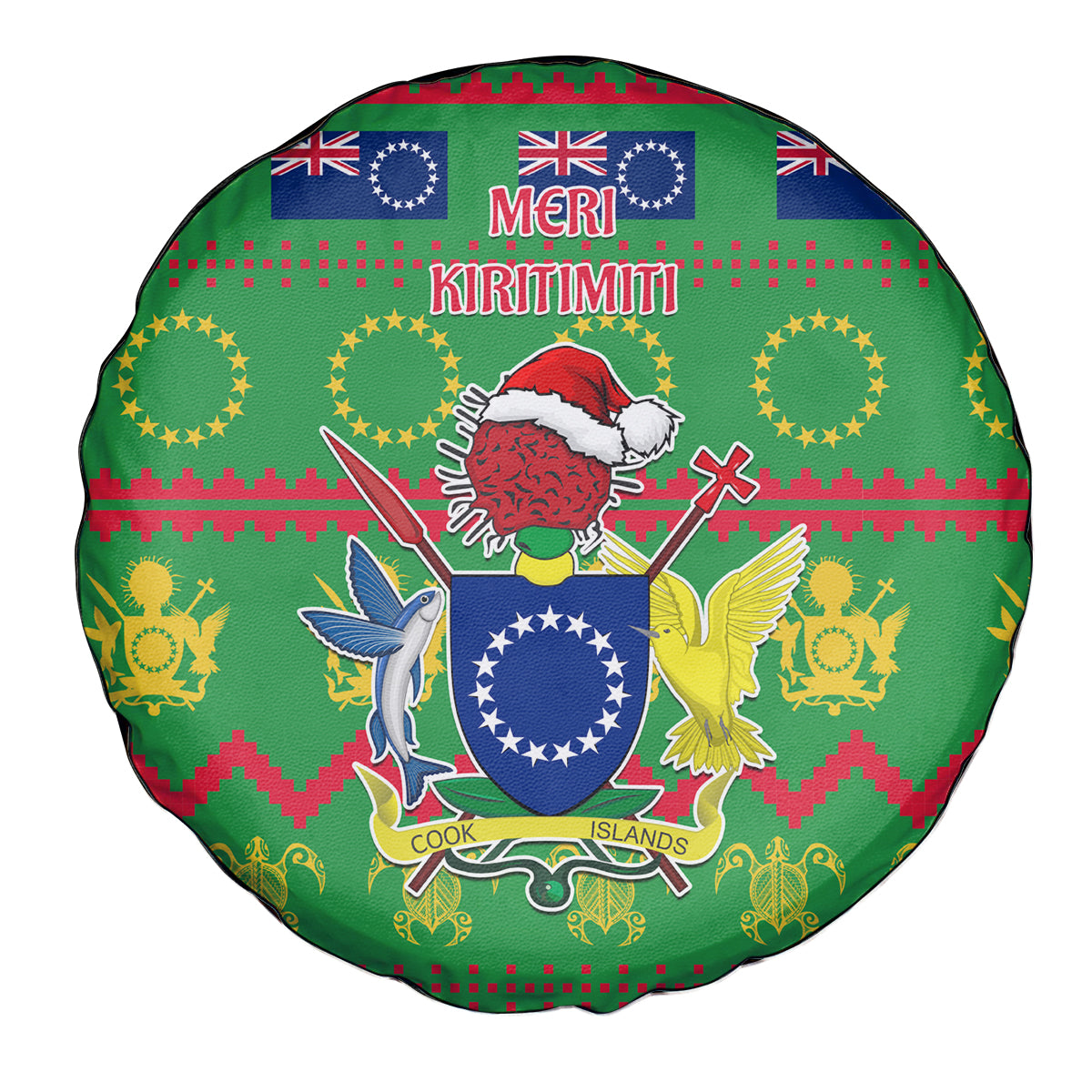 Cook Islands Christmas Spare Tire Cover Santa Coat Of Arms Meri Kiritimiti LT05 - Polynesian Pride