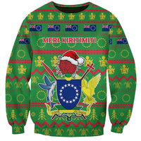 Personalised Cook Islands Christmas Sweatshirt Santa Coat Of Arms Meri Kiritimiti LT05 Unisex Green - Polynesian Pride