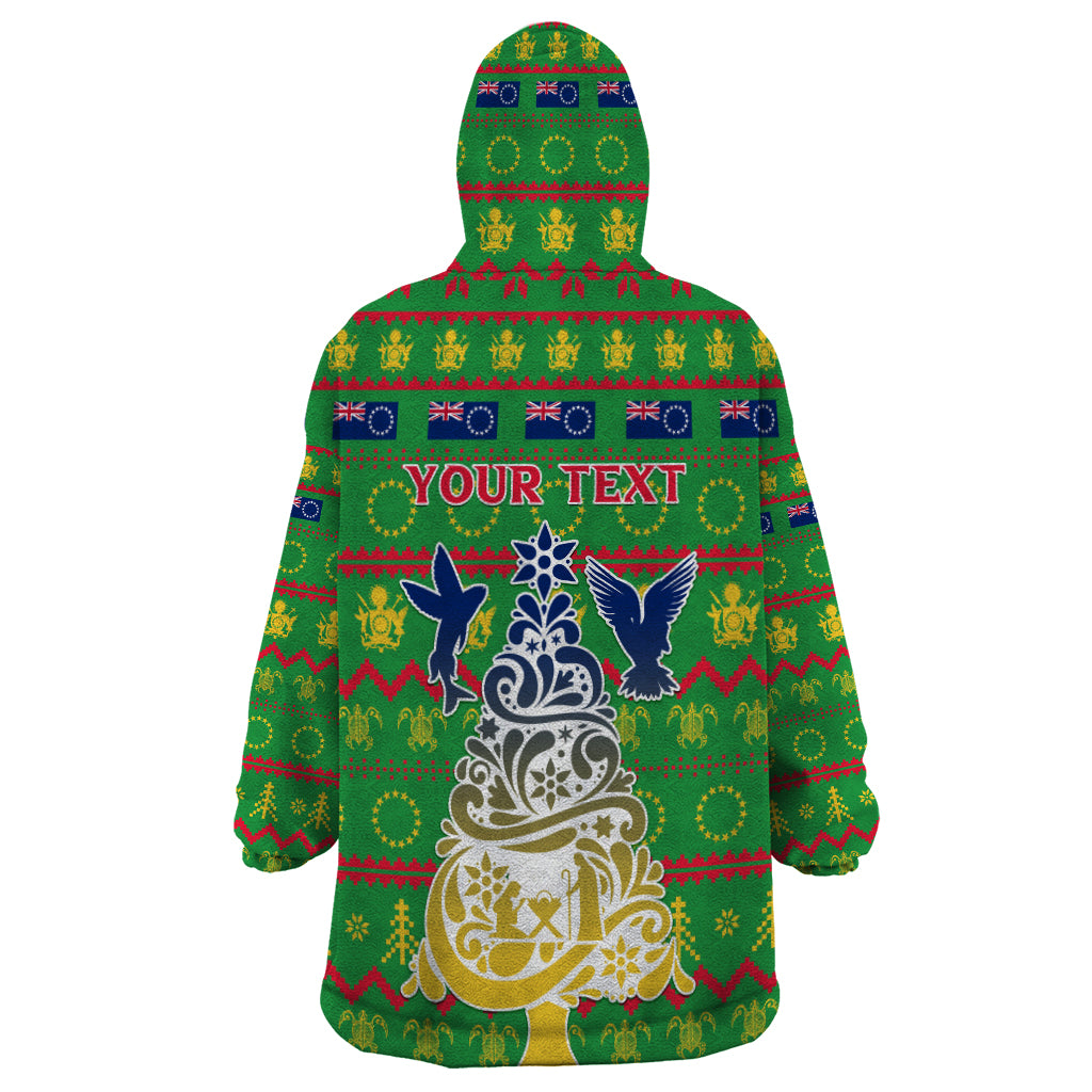 Personalised Cook Islands Christmas Wearable Blanket Hoodie Santa Coat Of Arms Meri Kiritimiti LT05 - Polynesian Pride