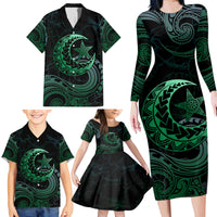 Personalised Polynesia Family Matching Long Sleeve Bodycon Dress and Hawaiian Shirt With Islam Crescent And Star LT05 - Polynesian Pride