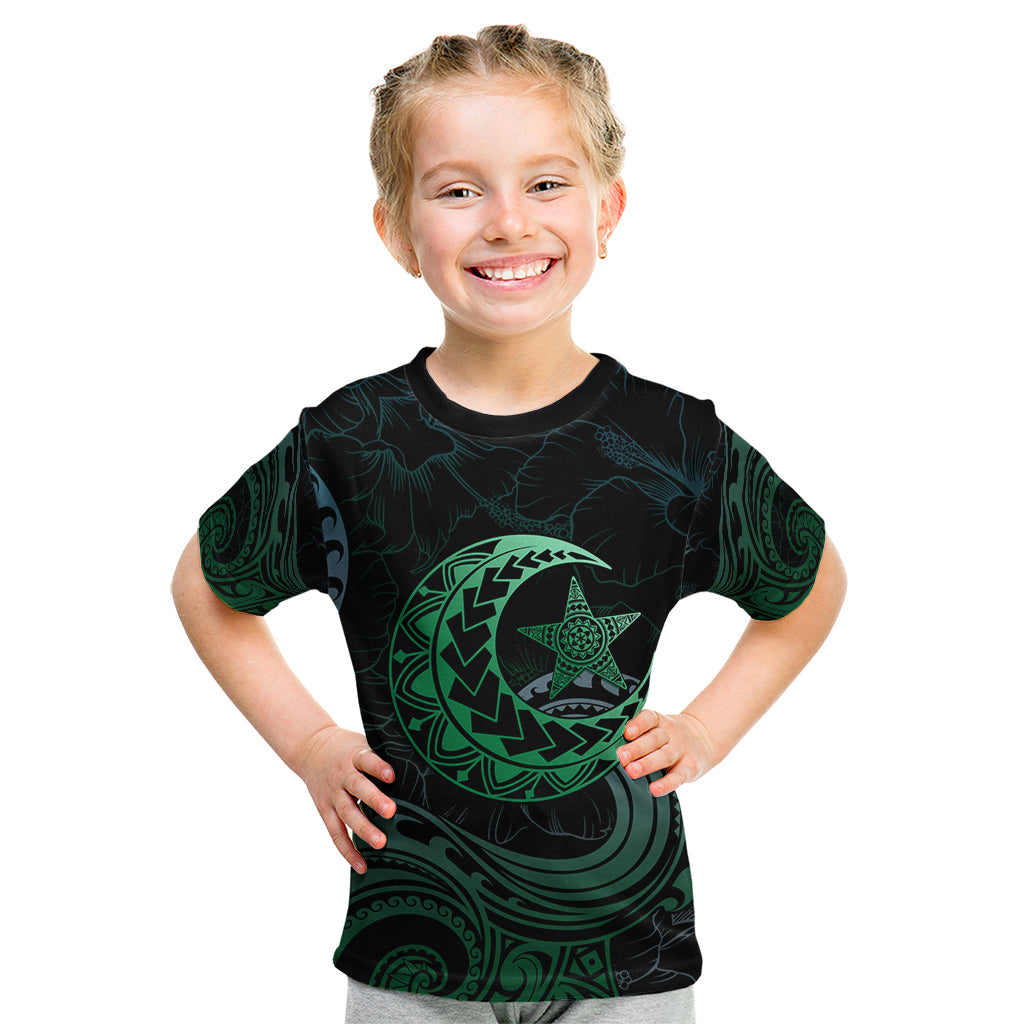 Personalised Polynesia Kid T Shirt With Islam Crescent And Star LT05 Green - Polynesian Pride