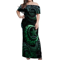 Personalised Polynesia Off Shoulder Maxi Dress With Islam Crescent And Star LT05 Women Green - Polynesian Pride