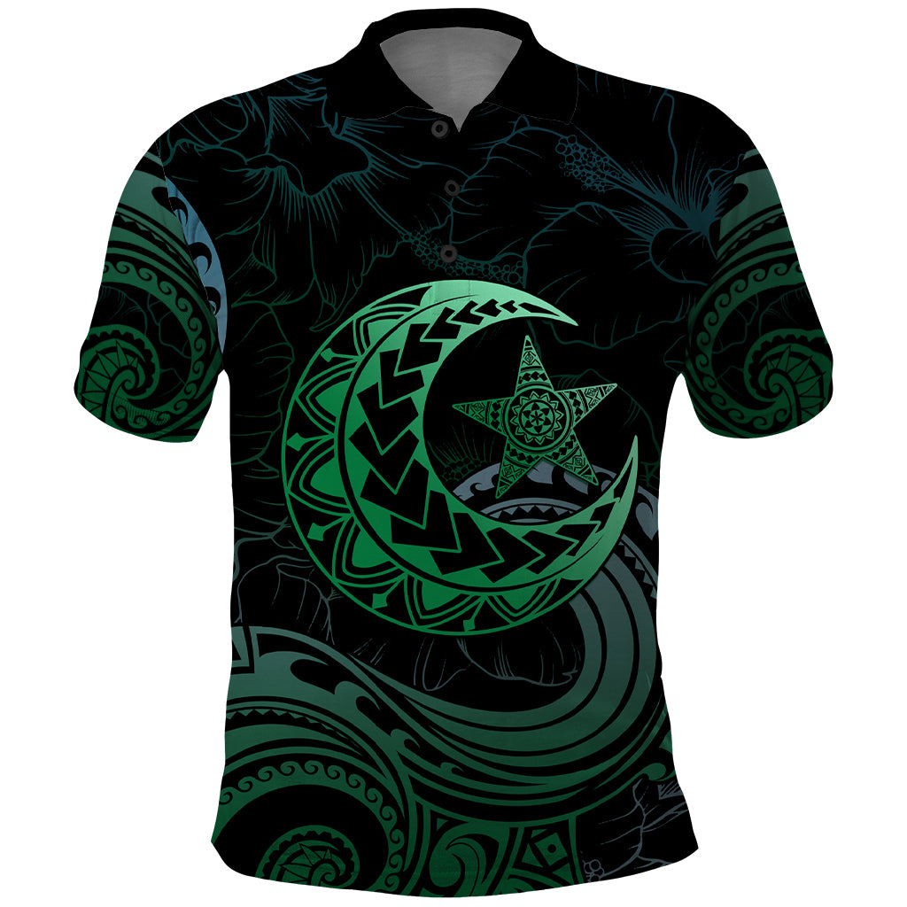 Personalised Polynesia Polo Shirt With Islam Crescent And Star LT05 Green - Polynesian Pride
