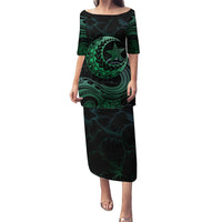Personalised Polynesia Puletasi With Islam Crescent And Star LT05 Long Dress Green - Polynesian Pride