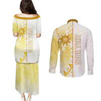 Personalised Polynesia Couples Matching Puletasi Dress and Long Sleeve Button Shirt Bahai Faith Symbol LT05 - Polynesian Pride