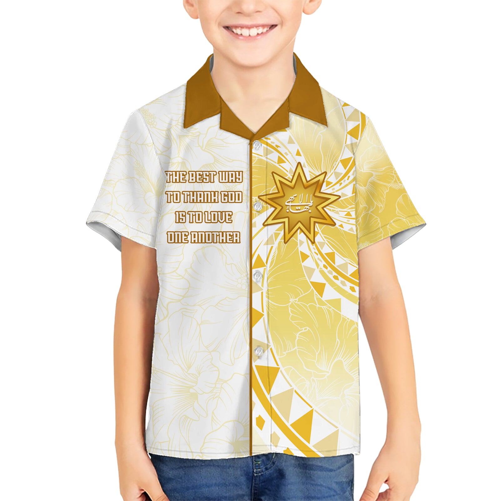 Personalised Polynesia Kid Hawaiian Shirt Bahai Faith Symbol LT05 Kid Yellow - Polynesian Pride