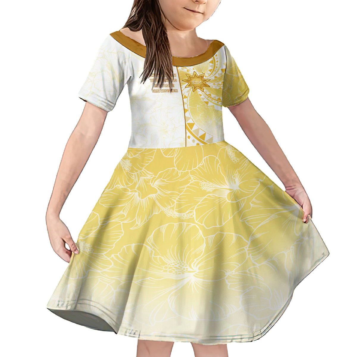 Personalised Polynesia Kid Short Sleeve Dress Bahai Faith Symbol LT05 KID Yellow - Polynesian Pride