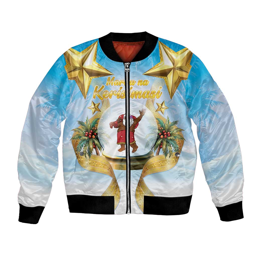 Fiji Christmas Bomber Jacket Snow Globe With Fijian Santa LT05