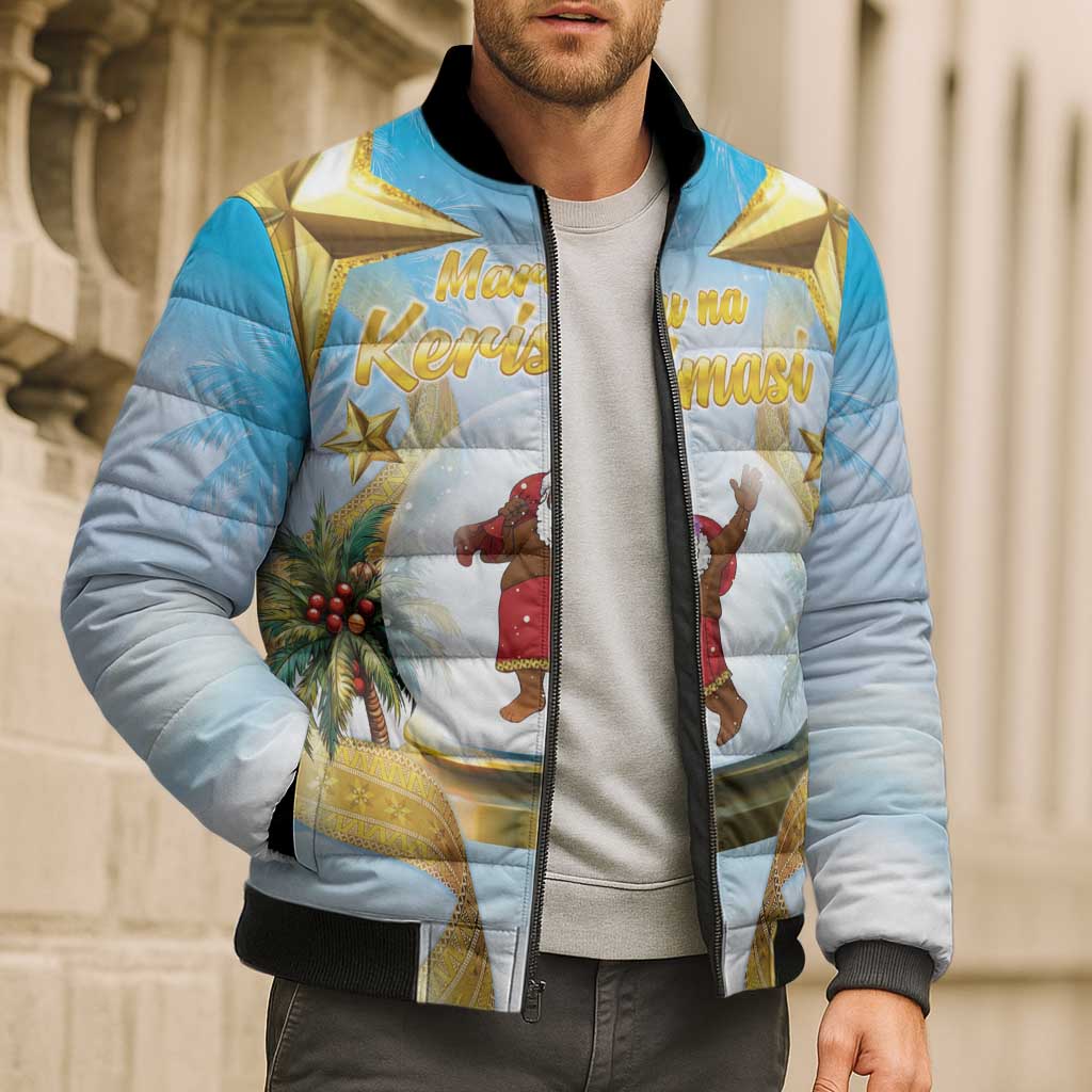 Fiji Christmas Bomber Puffer Jacket Snow Globe With Fijian Santa LT05