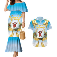 Fiji Christmas Couples Matching Mermaid Dress and Hawaiian Shirt Snow Globe With Fijian Santa LT05