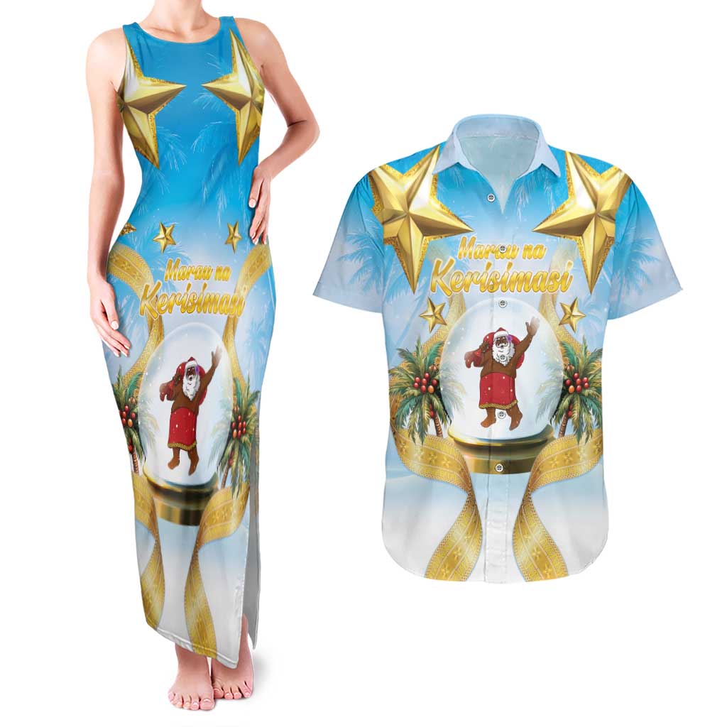 Fiji Christmas Couples Matching Tank Maxi Dress and Hawaiian Shirt Snow Globe With Fijian Santa LT05