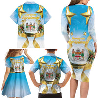 Fiji Christmas Family Matching Long Sleeve Bodycon Dress and Hawaiian Shirt Snow Globe With Fijian Santa LT05