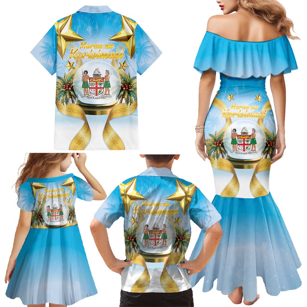 Fiji Christmas Family Matching Mermaid Dress and Hawaiian Shirt Snow Globe With Fijian Santa LT05