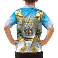 Fiji Christmas Family Matching Off The Shoulder Long Sleeve Dress and Hawaiian Shirt Snow Globe With Fijian Santa LT05