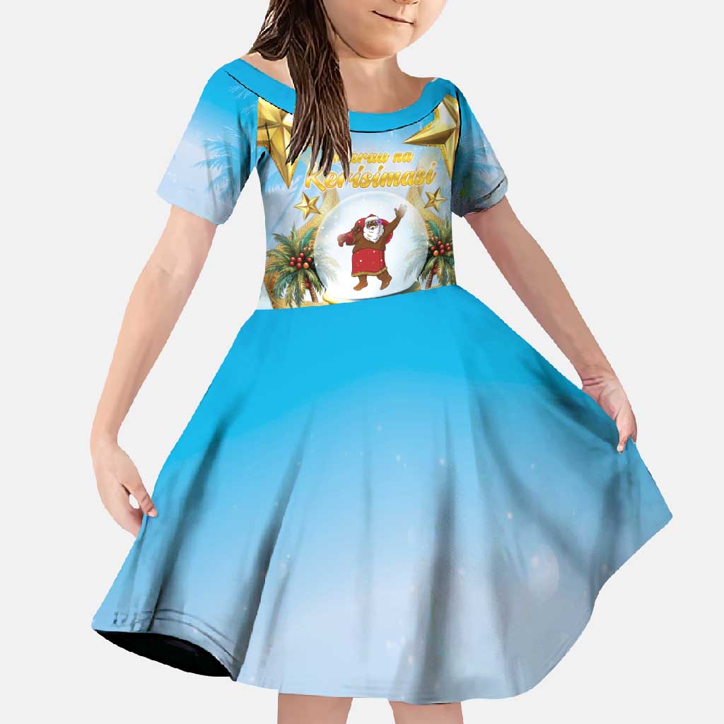 Fiji Christmas Family Matching Off Shoulder Maxi Dress and Hawaiian Shirt Snow Globe With Fijian Santa LT05