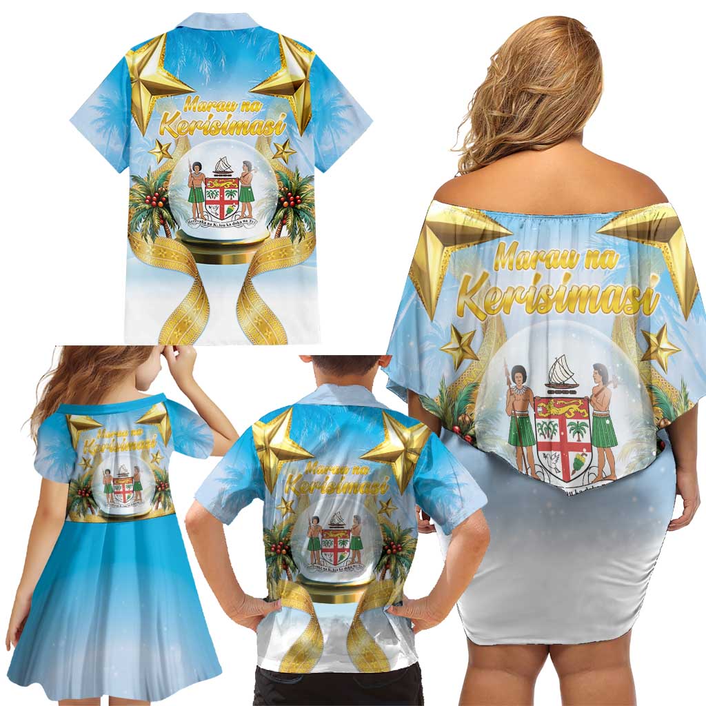 Fiji Christmas Family Matching Off Shoulder Short Dress and Hawaiian Shirt Snow Globe With Fijian Santa LT05