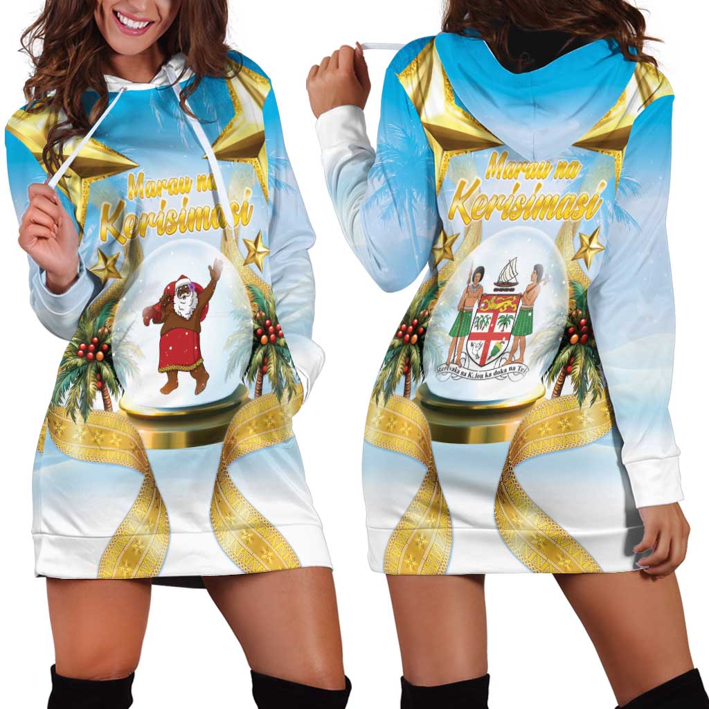 Fiji Christmas Hoodie Dress Snow Globe With Fijian Santa LT05