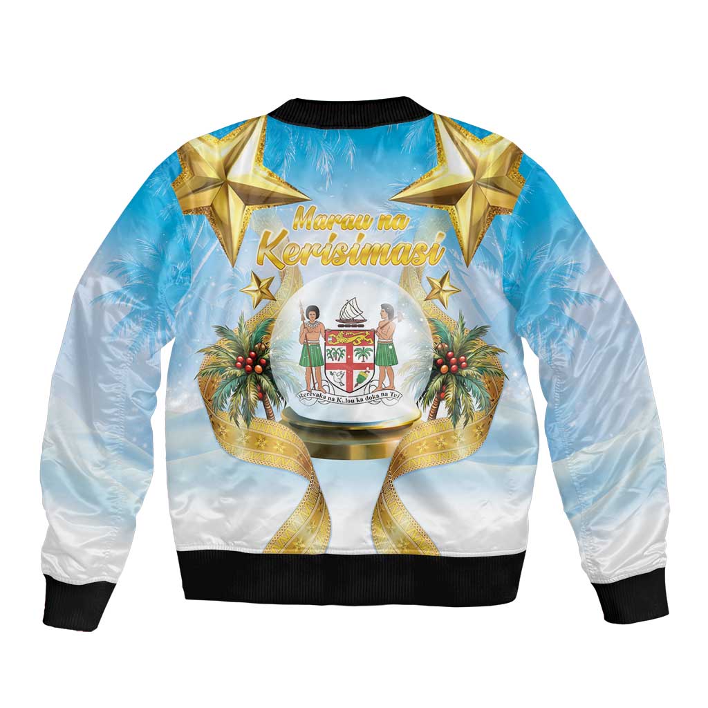 Fiji Christmas Sleeve Zip Bomber Jacket Snow Globe With Fijian Santa LT05