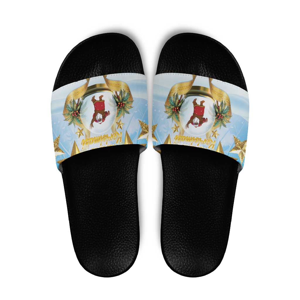 Fiji Christmas Slide Sandals Snow Globe With Fijian Santa LT05